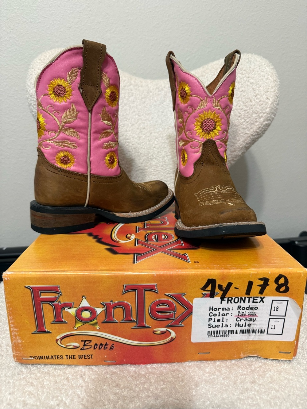 Unlisted Kids Brown and Pink Sunflower Embroidered Western Boots